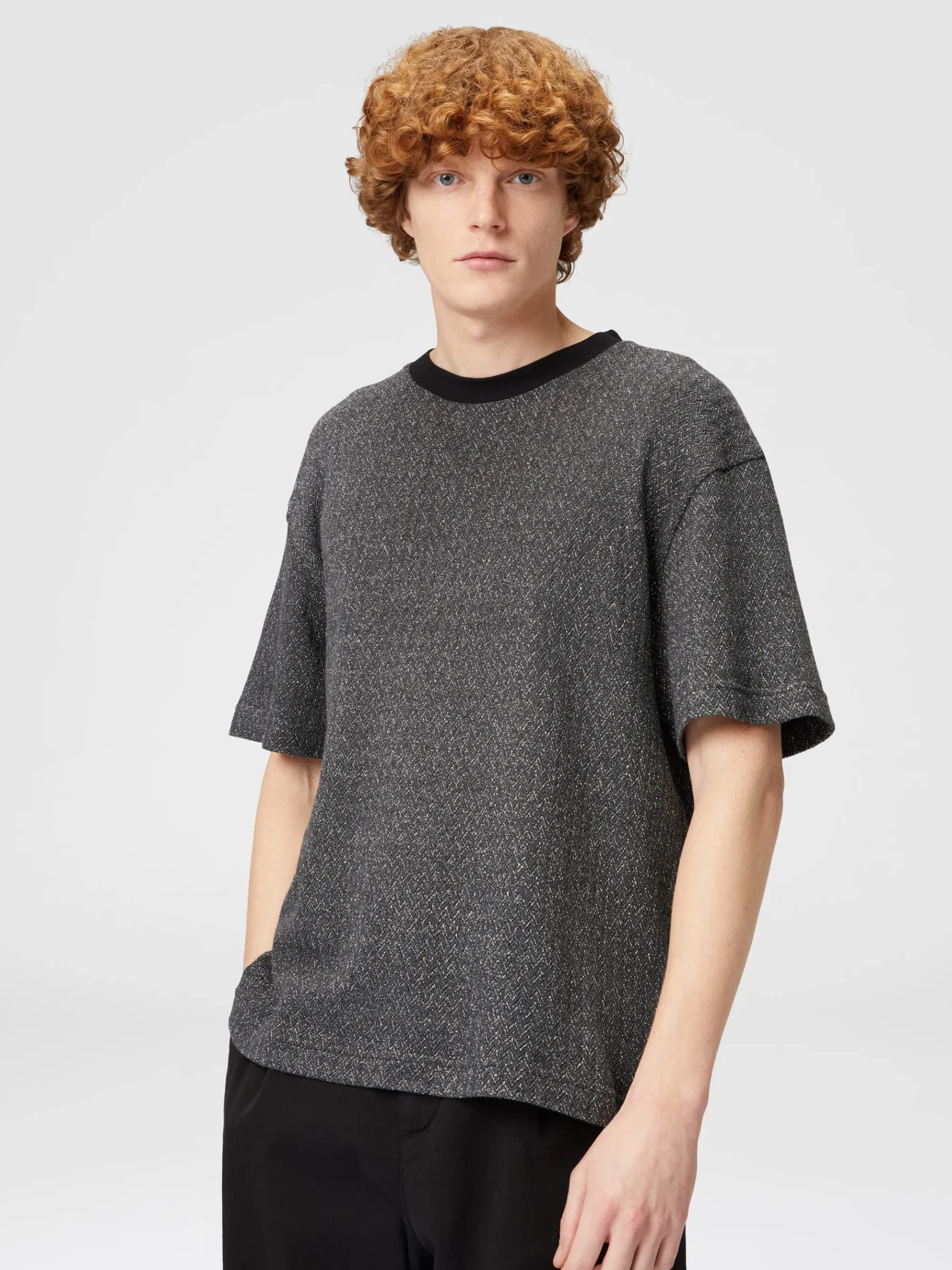 Lamé zig zag cotton and viscose T-shirt