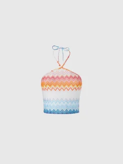 Lamé zigzag viscose blend top with halter neckline