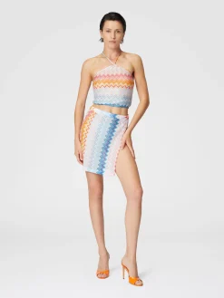 Lamé zigzag viscose blend top with halter neckline