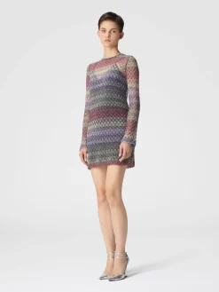 Lameté lace mini-dress with a see-through effect