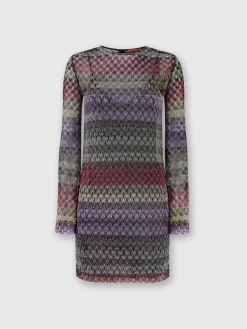 Lameté lace mini-dress with a see-through effect
