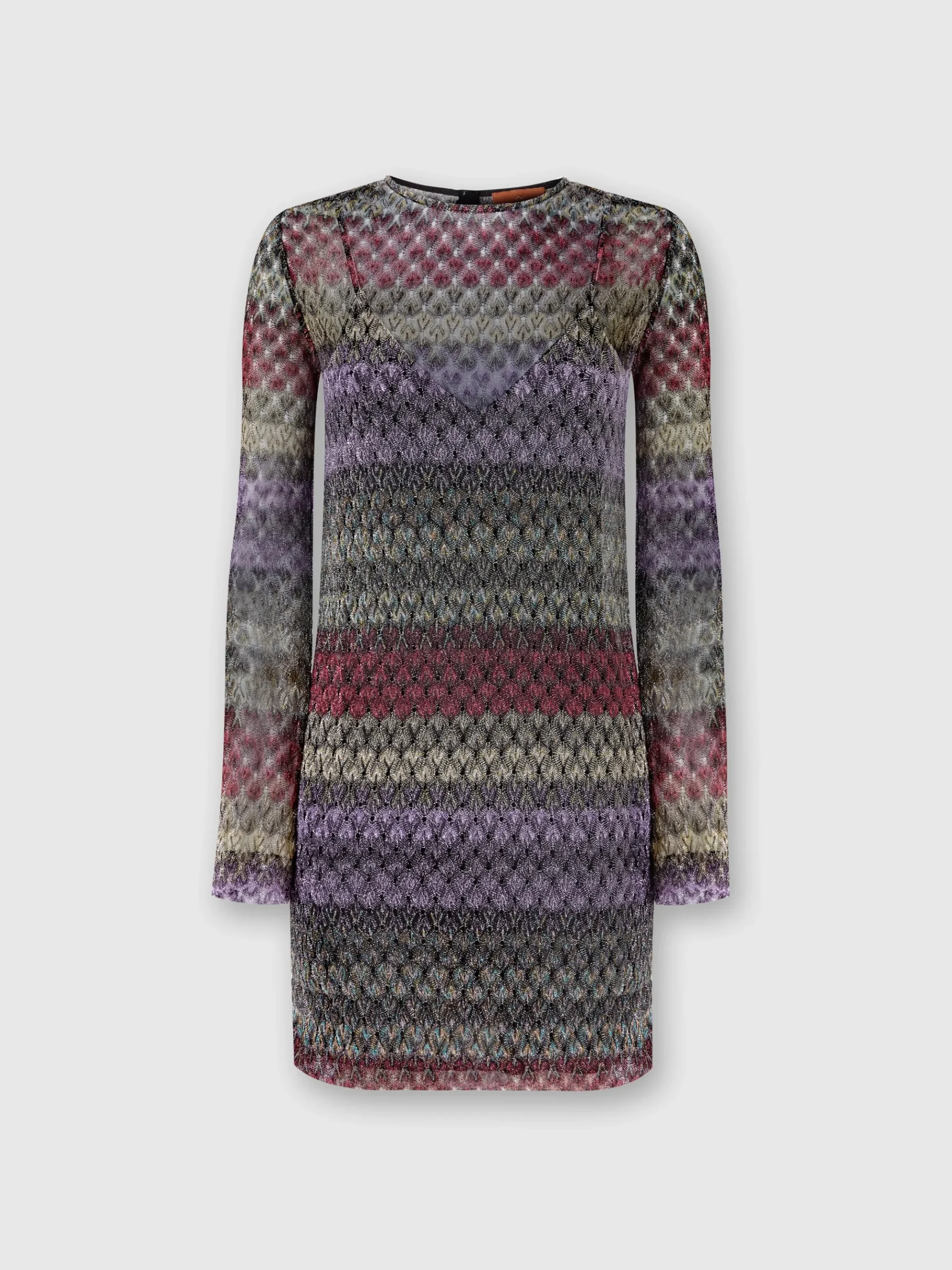 Lameté lace mini-dress with a see-through effect