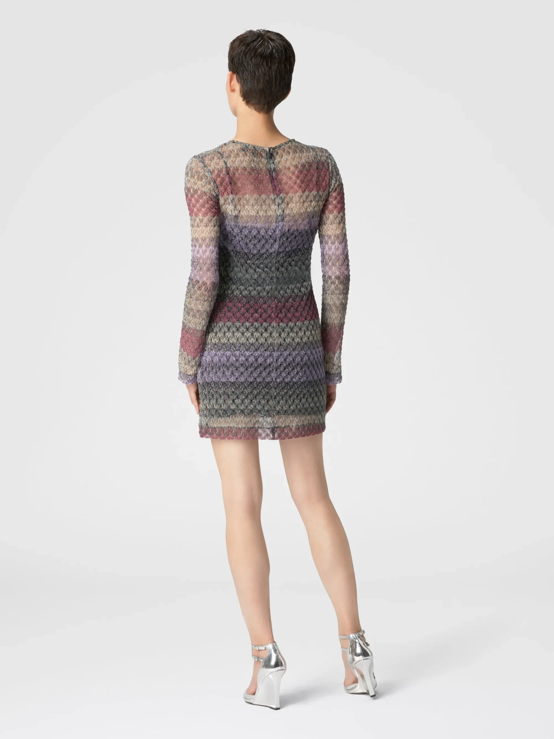 Lameté lace mini-dress with a see-through effect