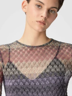 Lameté lace mini-dress with a see-through effect