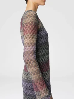 Lameté lace mini-dress with a see-through effect