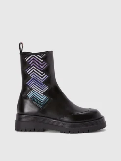 Leather ankle boots with fabric insert