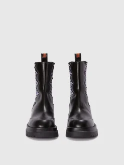 Leather ankle boots with fabric insert