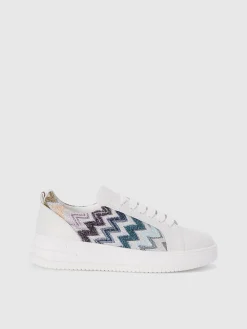 Leather sneakers with zigzag fabric insert