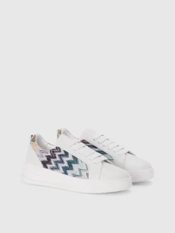 Leather sneakers with zigzag fabric insert