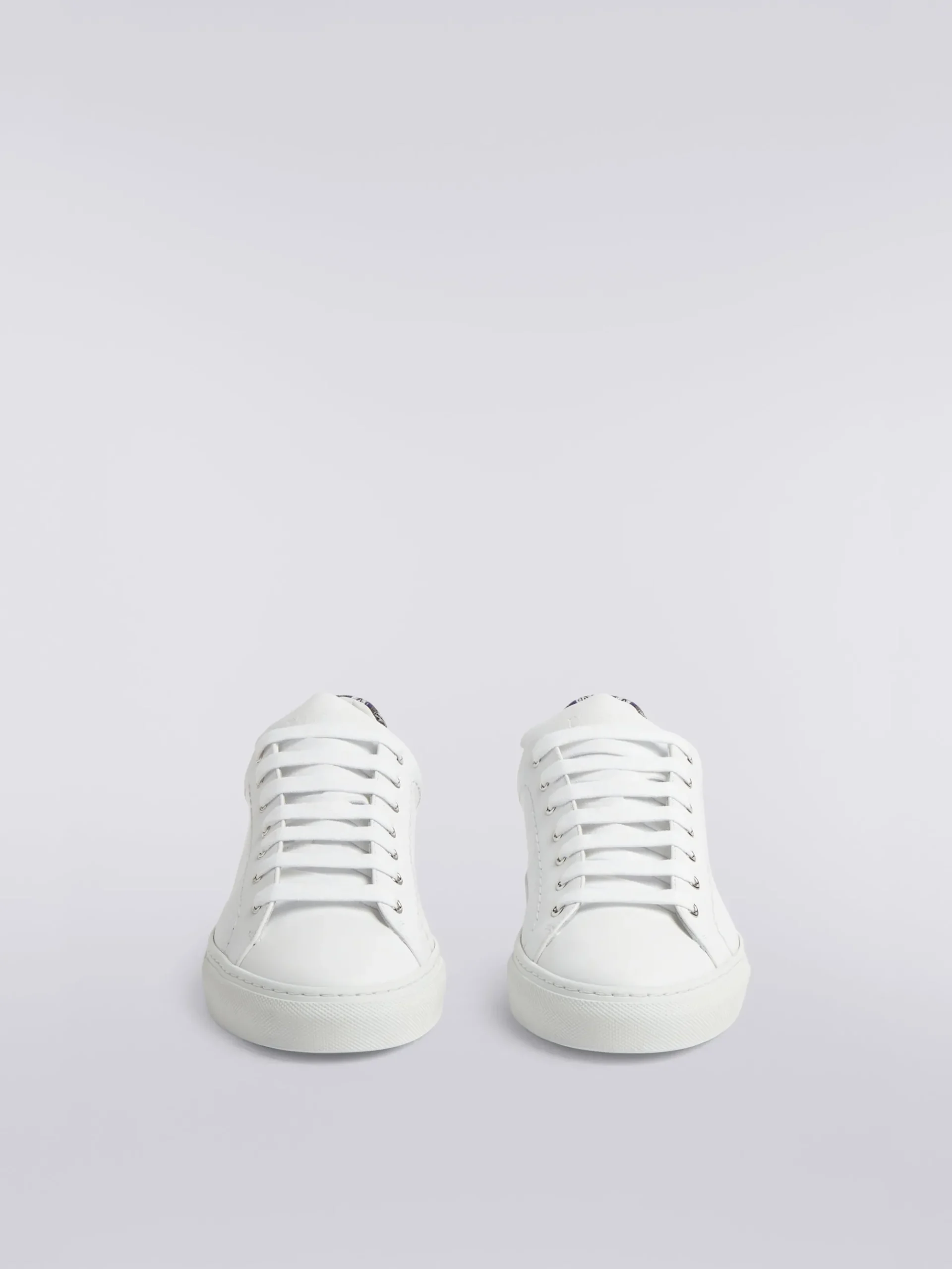 Leather trainers with chevron knit details