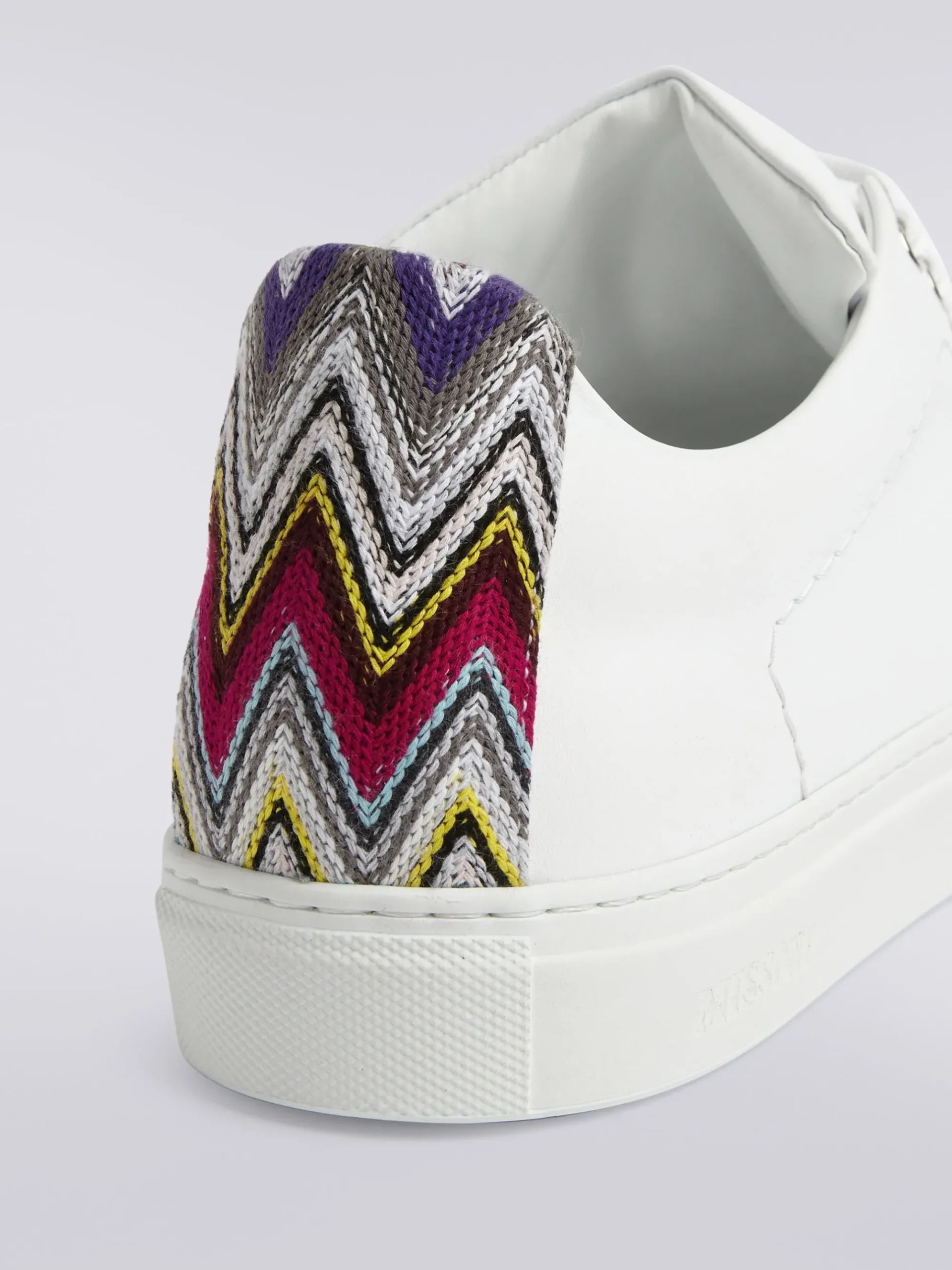 Leather trainers with chevron knit details
