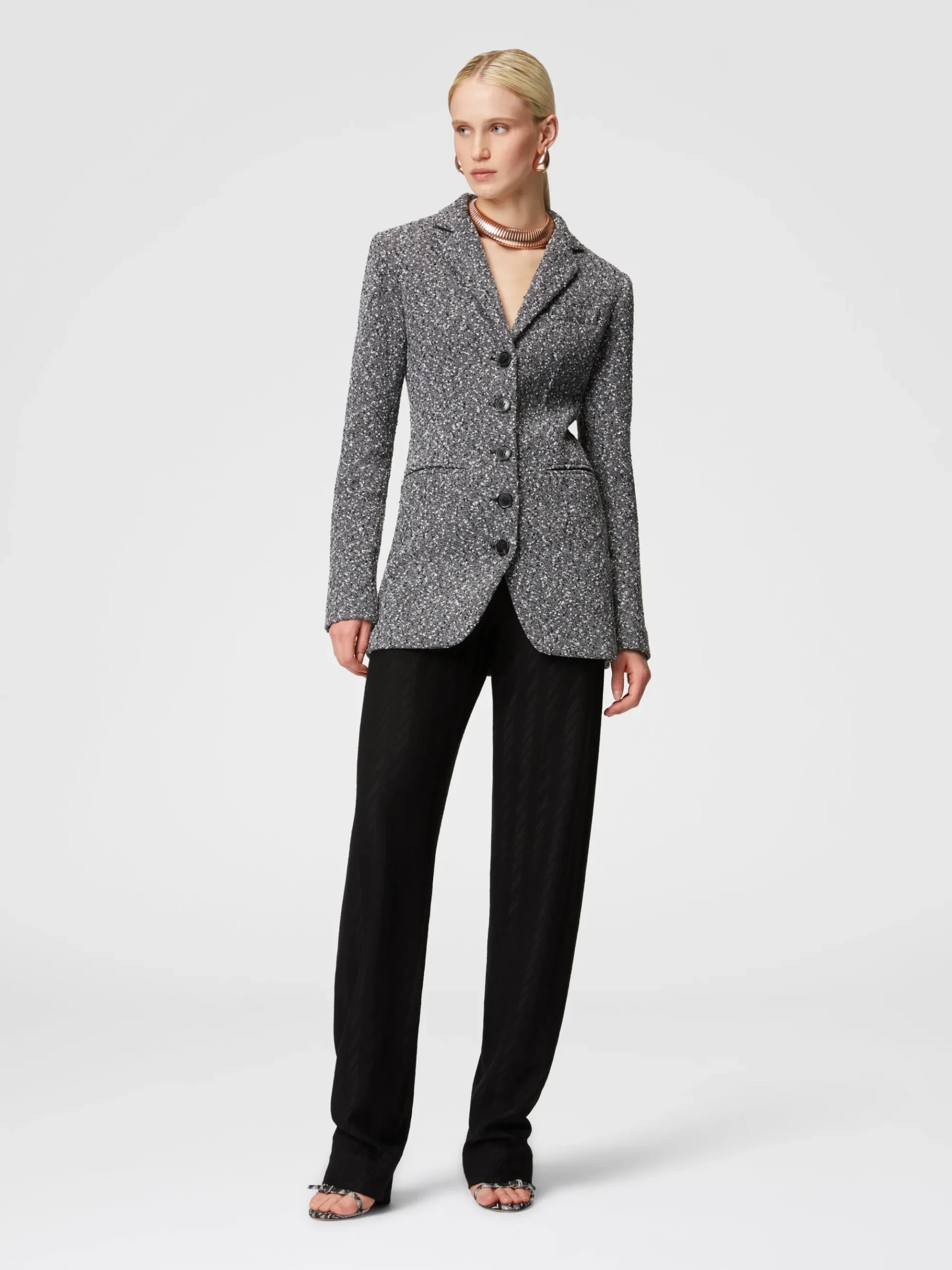 Long blazer in a mélange cotton blend