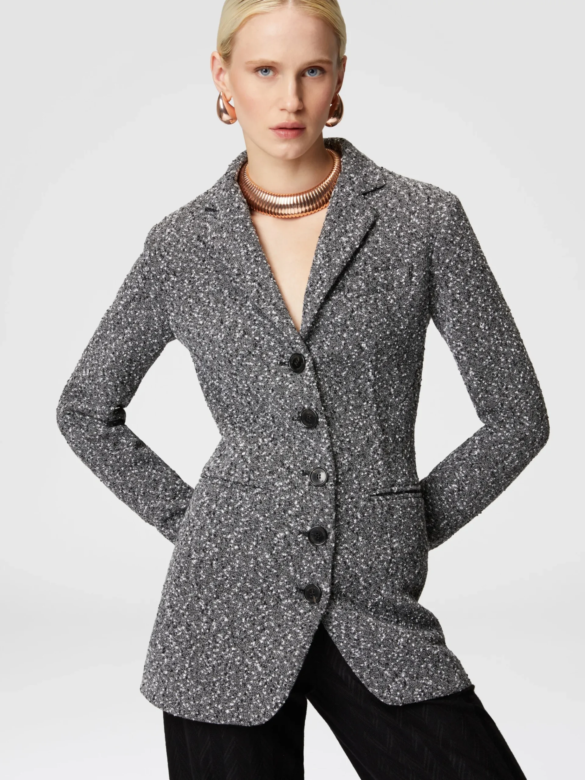 Long blazer in a mélange cotton blend