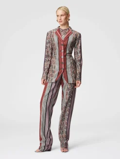 Long blazer in lamé striped viscose