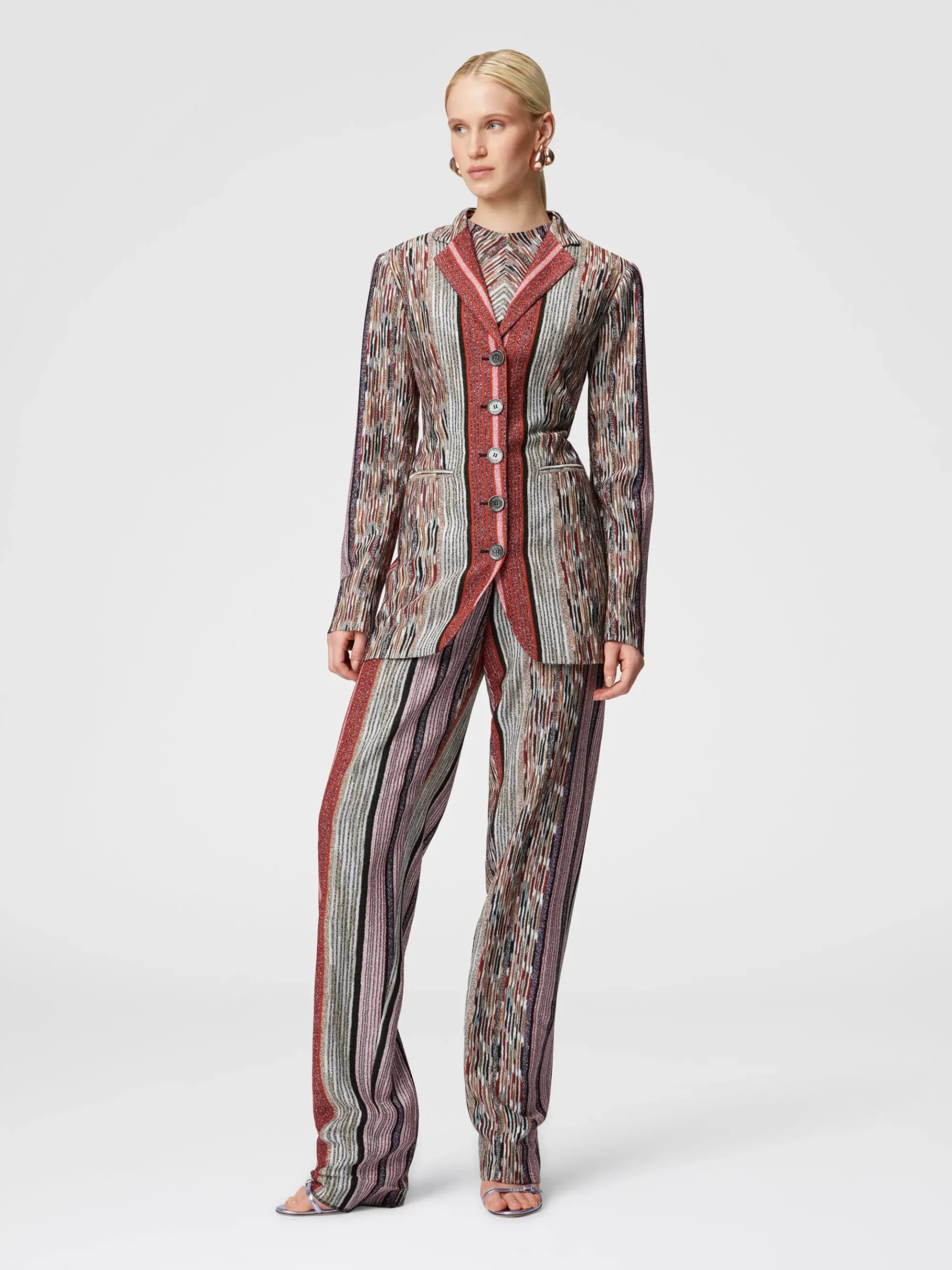 Long blazer in lamé striped viscose