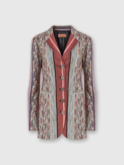 Long blazer in lamé striped viscose