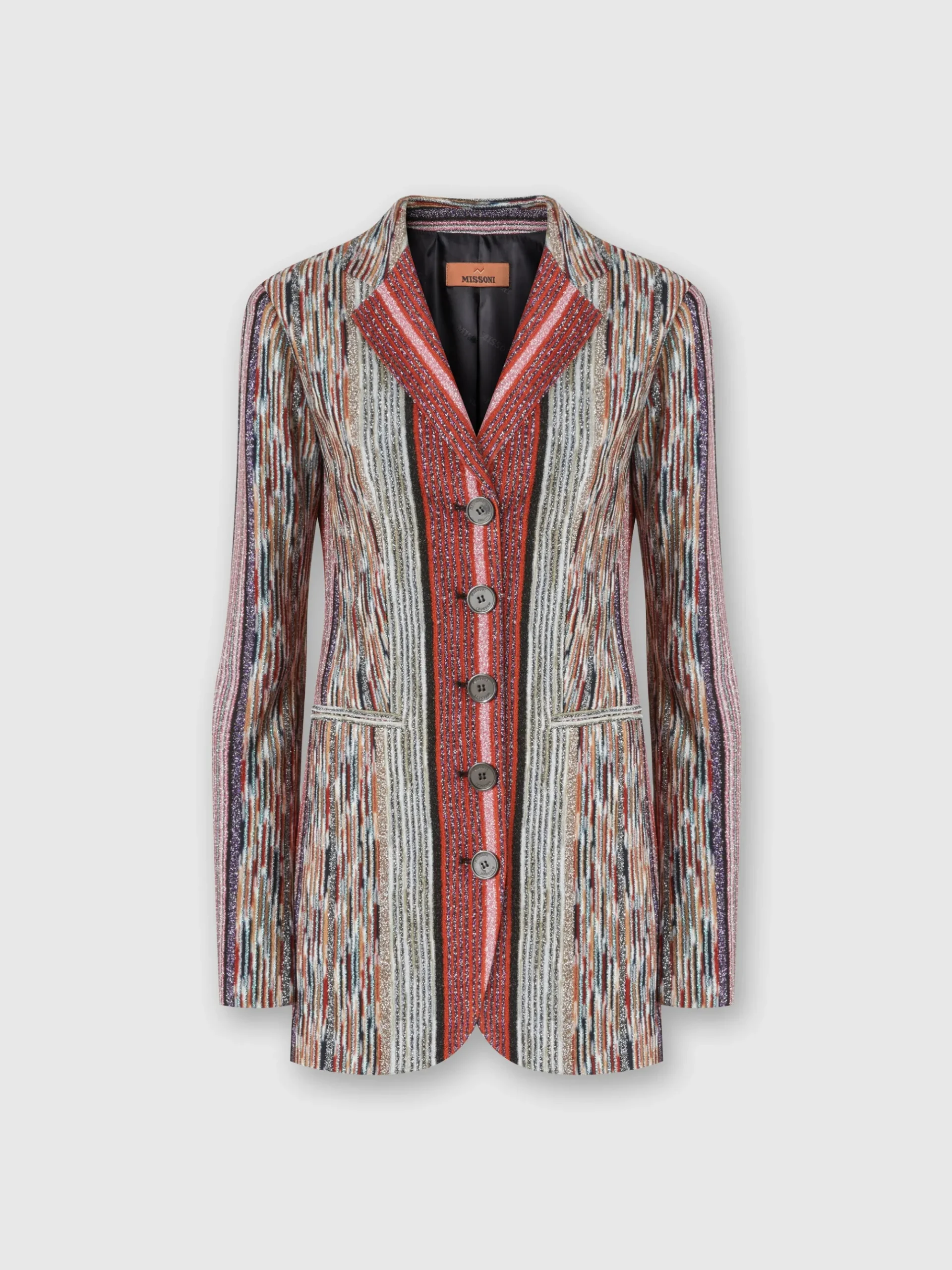 Long blazer in lamé striped viscose