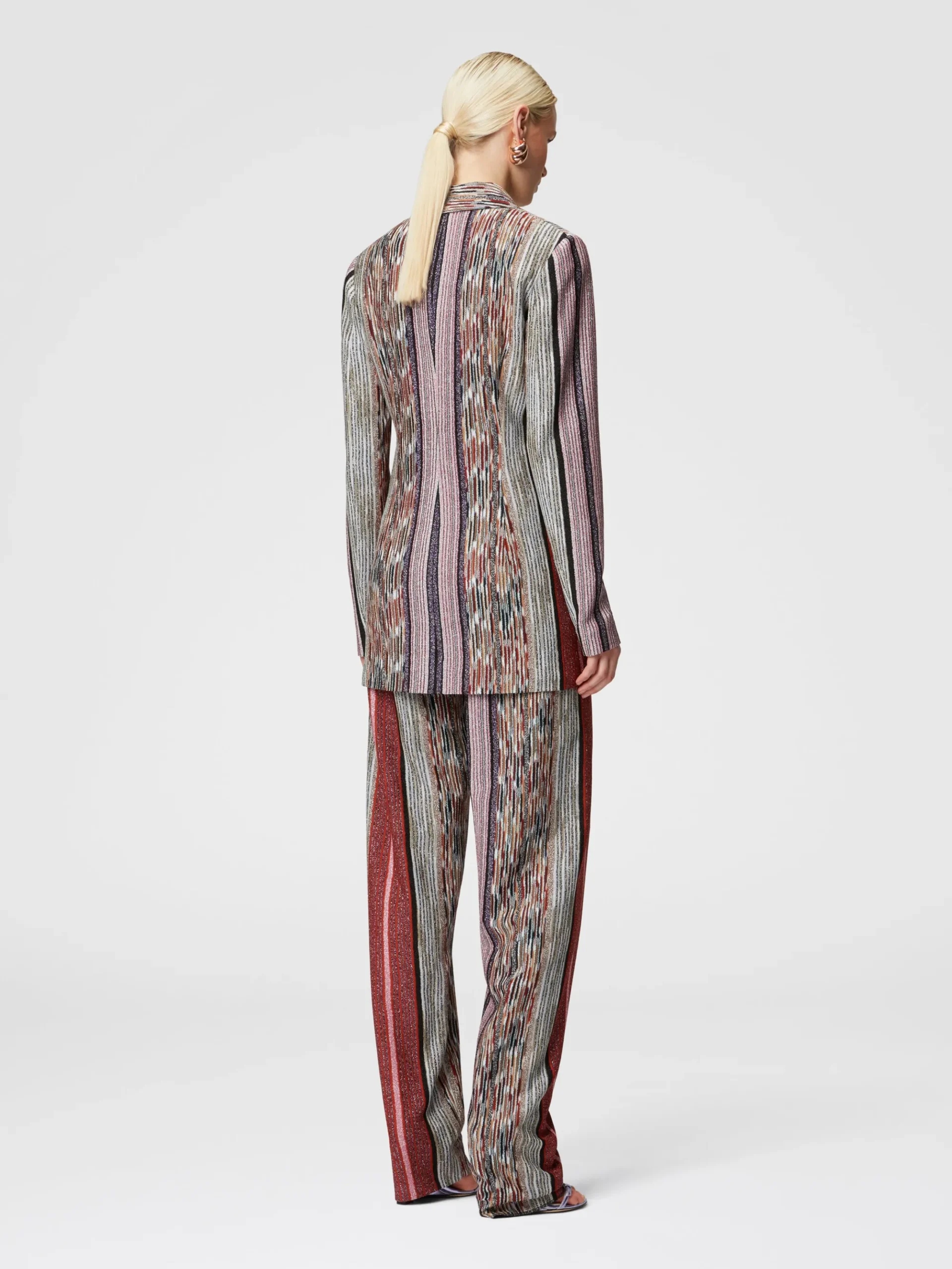 Long blazer in lamé striped viscose