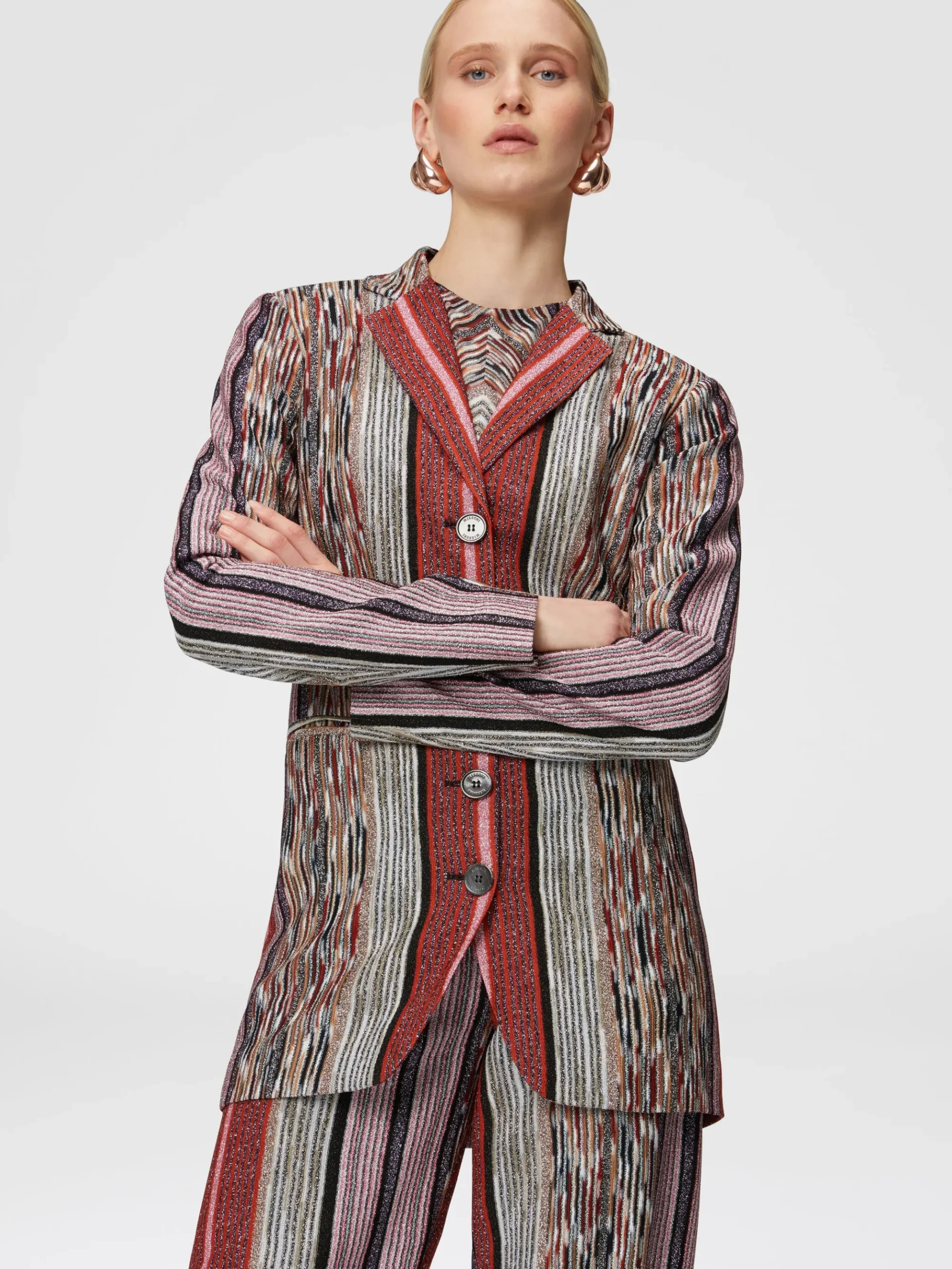 Long blazer in lamé striped viscose