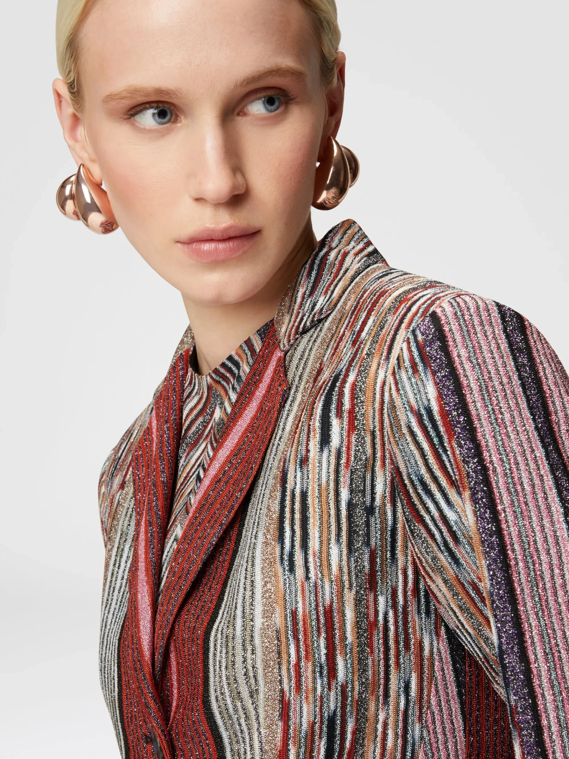 Long blazer in lamé striped viscose