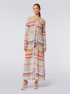 Long cardigan cover-up with zigzag pattern and lurex