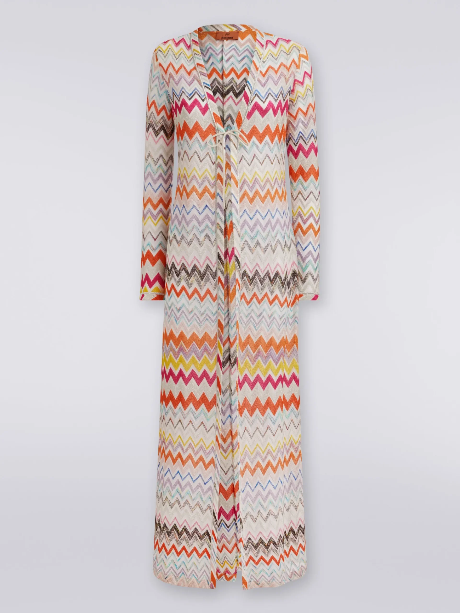 Long cardigan cover-up with zigzag pattern and lurex