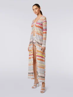 Long cardigan cover-up with zigzag pattern and lurex