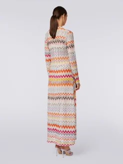 Long cardigan cover-up with zigzag pattern and lurex