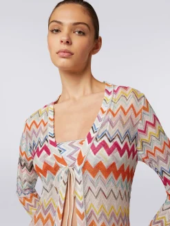 Long cardigan cover-up with zigzag pattern and lurex
