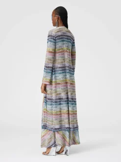 Long cardigan in viscose blend zig zag lamé