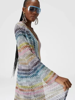 Long cardigan in viscose blend zig zag lamé