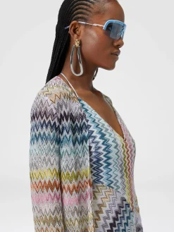 Long cardigan in viscose blend zig zag lamé