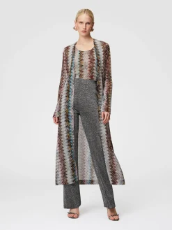 Long cardigan in viscose blend zig zag lamé