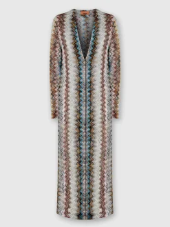 Long cardigan in viscose blend zig zag lamé