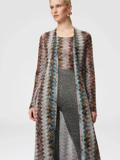 Long cardigan in viscose blend zig zag lamé