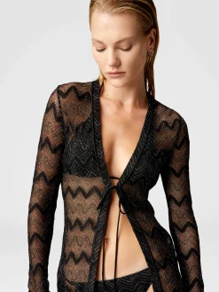 Long cardigan in zig zag lamé viscose