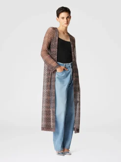 Long cardigan with lamé lace motif