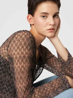 Long cardigan with lamé lace motif