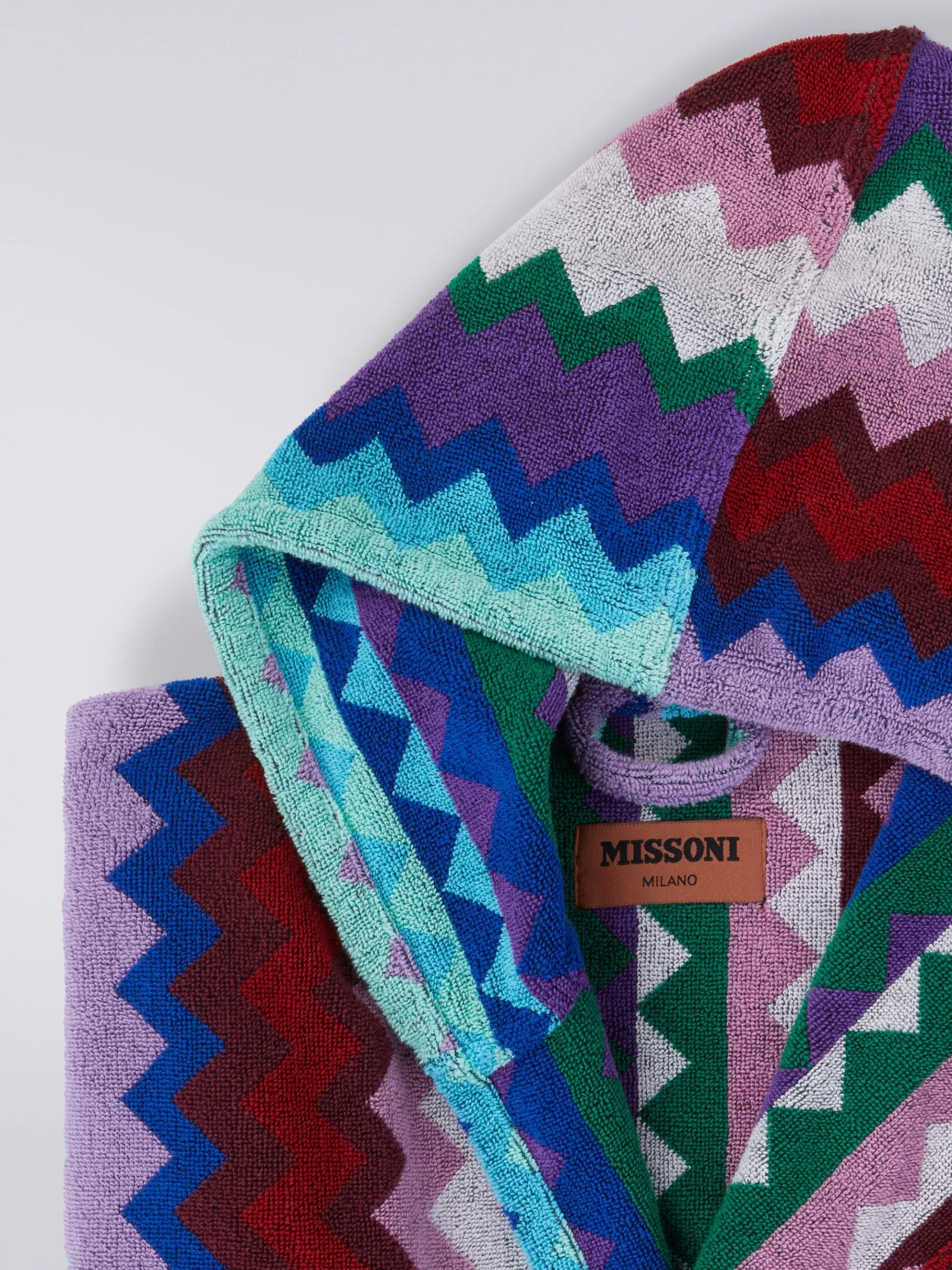 Long Chantal chevron cotton terry hooded bathrobe