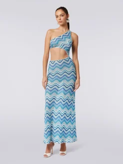 Long chevron crochet cover-up with cut-out and lurex
