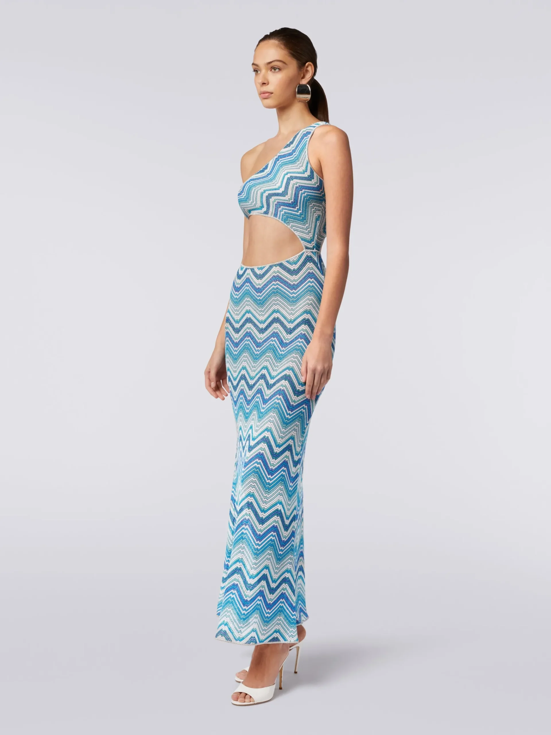 Long chevron crochet cover-up with cut-out and lurex