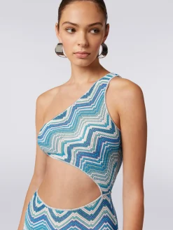 Long chevron crochet cover-up with cut-out and lurex