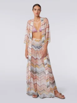 Long chevron dressing gown cover up with lurex