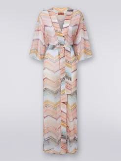 Long chevron dressing gown cover up with lurex