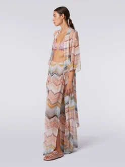Long chevron dressing gown cover up with lurex