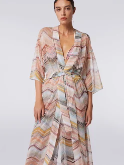 Long chevron dressing gown cover up with lurex