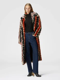 Long coat in striped faux fur