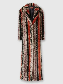 Long coat in striped faux fur