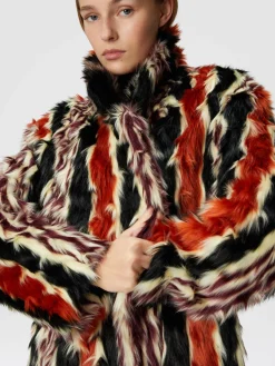 Long coat in striped faux fur