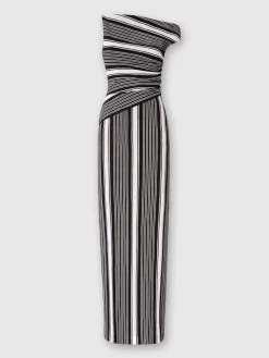 Long cotton and viscose dress with asymmetrical neckline